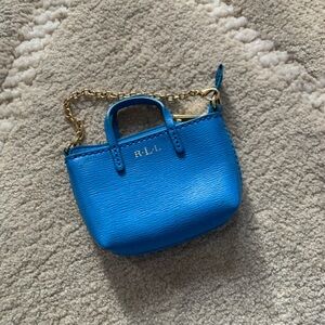 Lauren Ralph Lauren blue leather mini tote bag charm keychain
